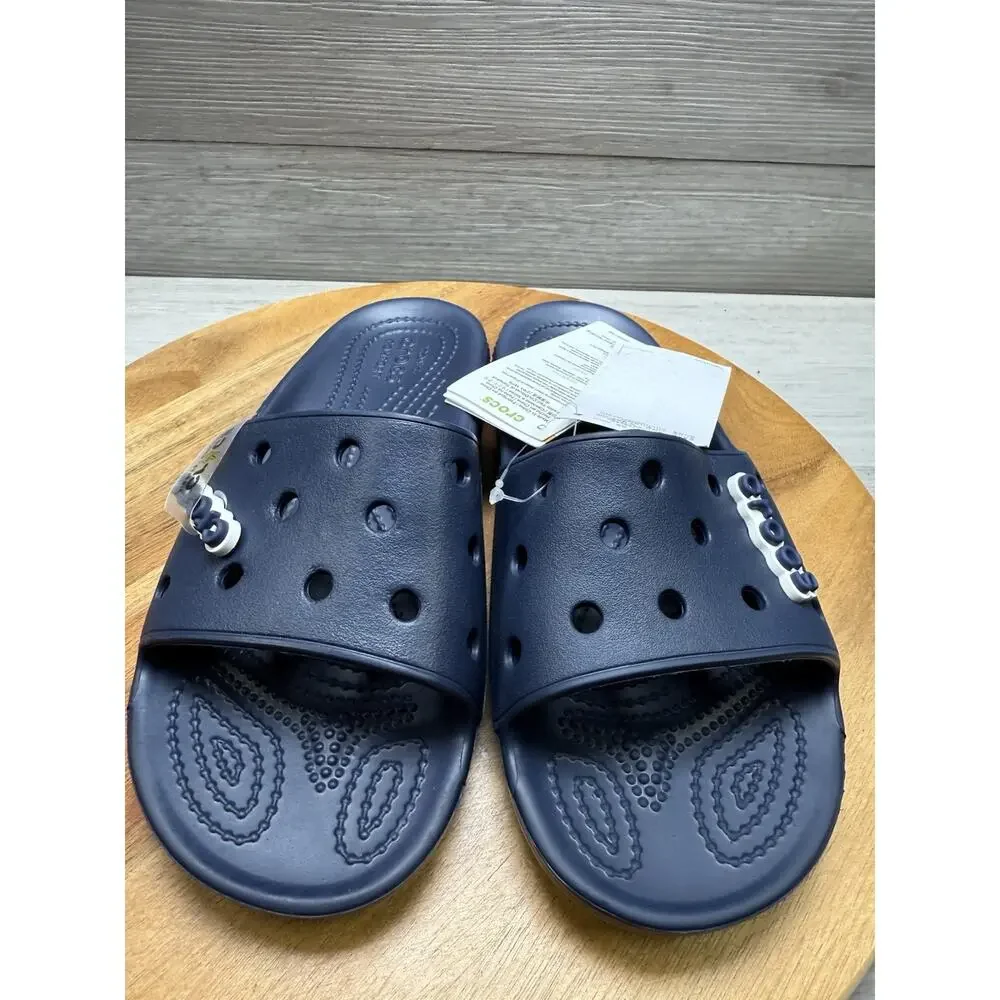 Classic Crocs navy blue slid on relaxed fit sandals h4 M3 W5 NWT